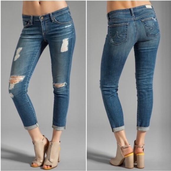 Ag Adriano Goldschmied Y2K Stevie Ankle Slim Straight Distressed Jeans Size 27 - Picture 1 of 10